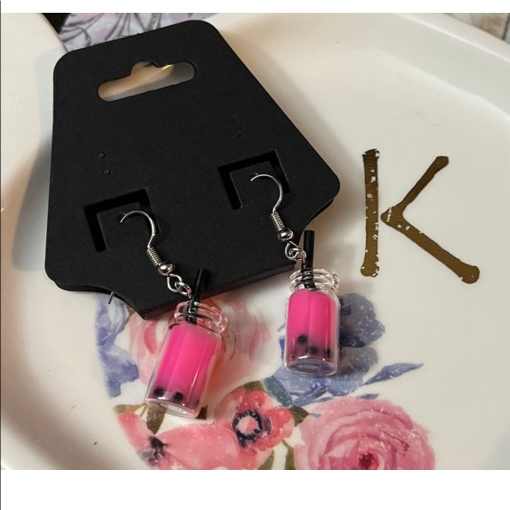 Pink Boba Tea Earrings 🧋